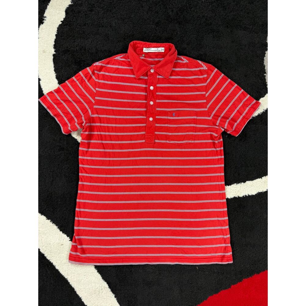Criquet Polo Shirt Mens Medium Red White Golf Striped Pocket Casual Preppy